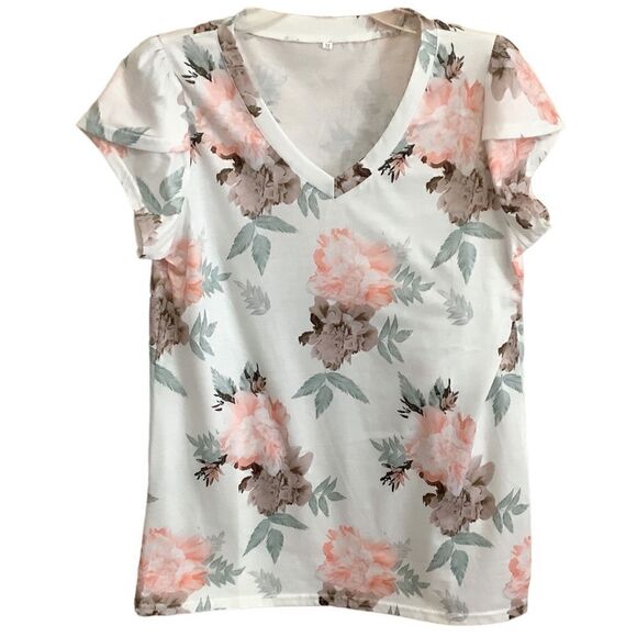 Flowered Tee Top NWOT  M - Picture 1 of 3